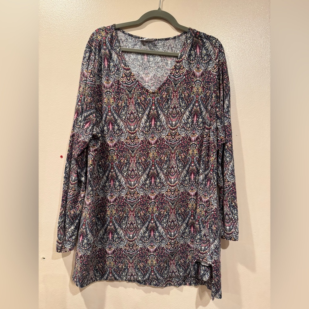 J. Jill Women’s Multicolor Long Sleeve V-neck Tunic Top Size XL